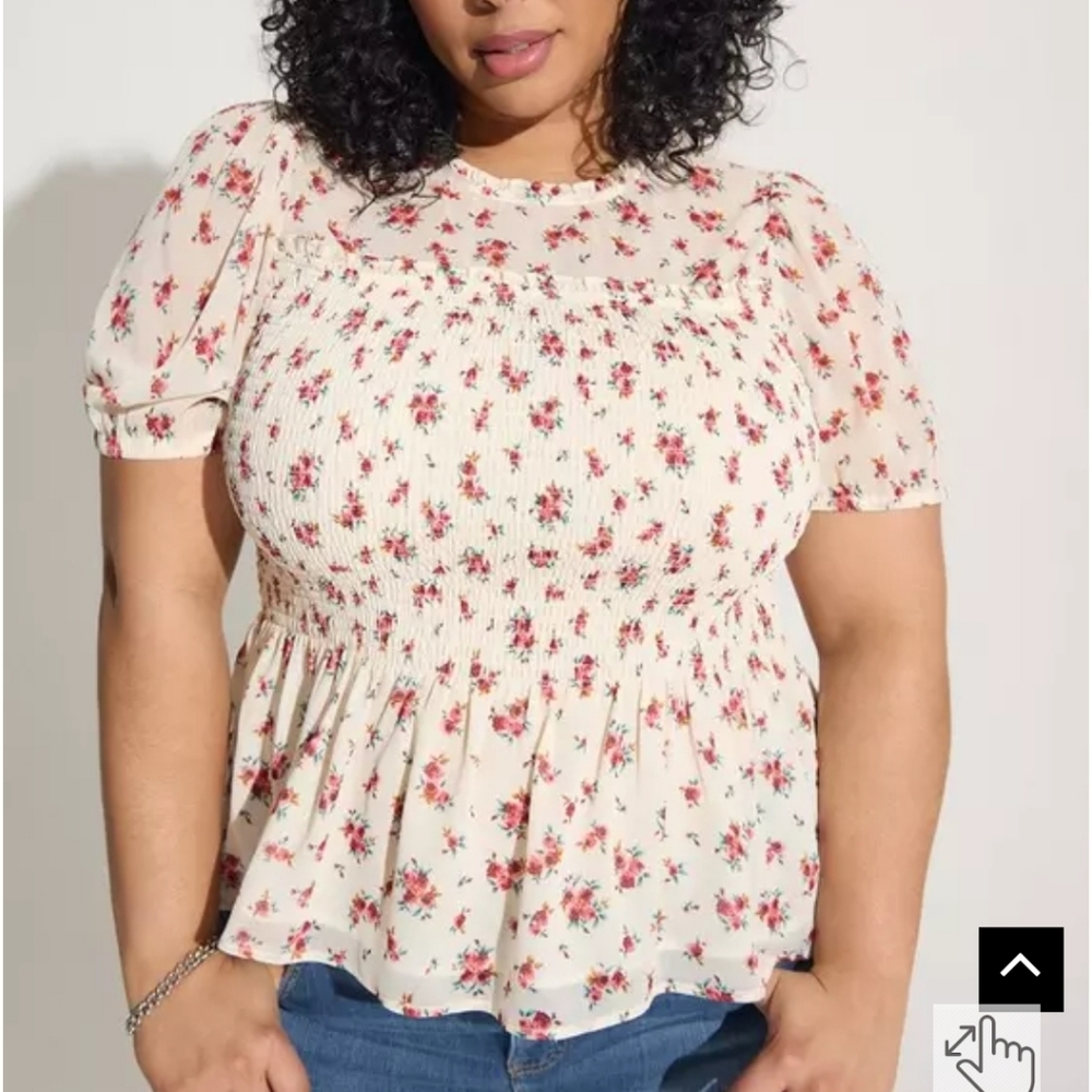 Torrid Chiffon Ruffle Mock Neck Smocked Crop Top
